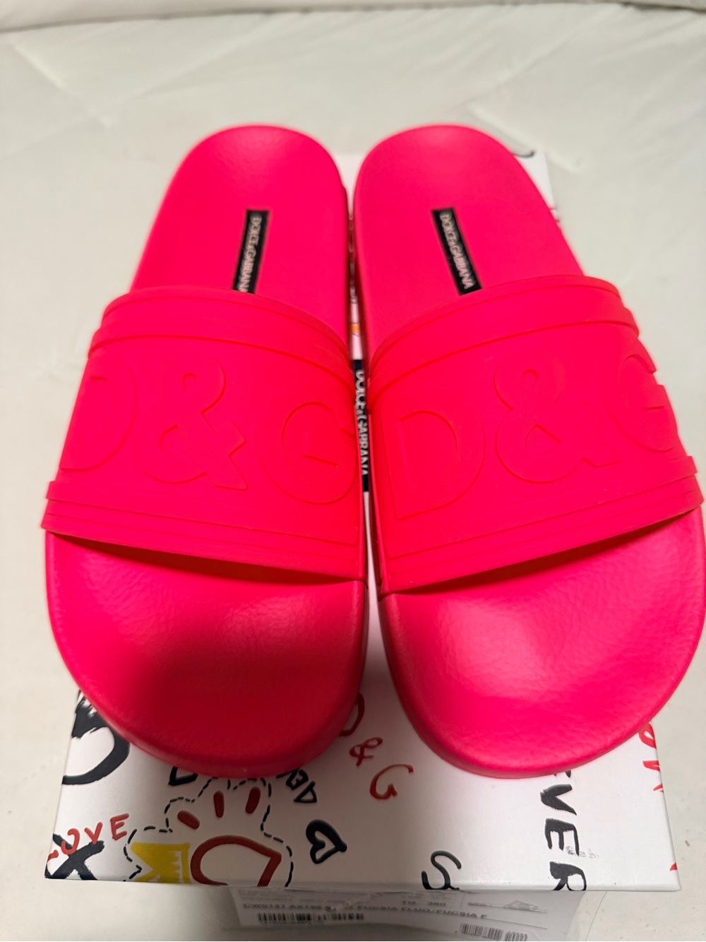 Dolce & Gabbana Fuchsia Neon Pink Logo Pool Slide Sandals